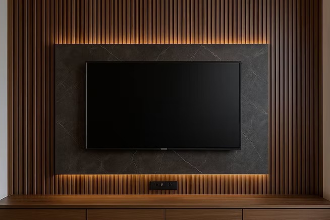 Custom wood panel wall decor installation in Portland