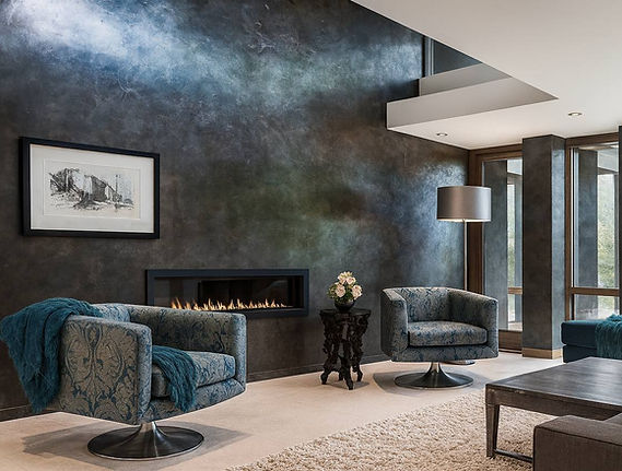 Black Venetian Plaster Fireplace Wall